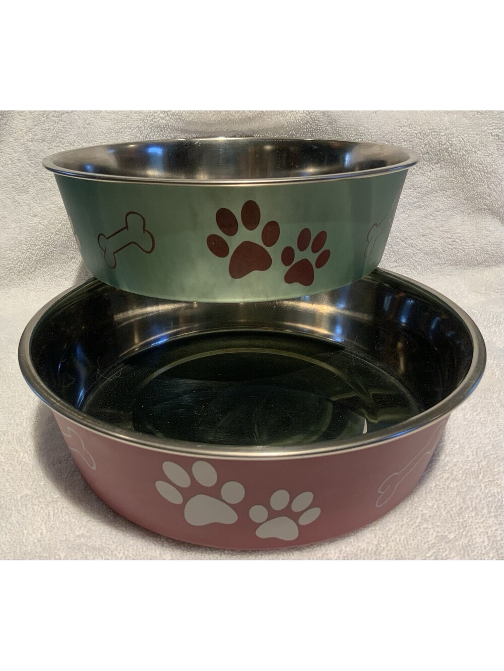 Bella Pet 8.5”W Bowls (6cup) with Stainless Interior/Non-skid Bases - Set of Two